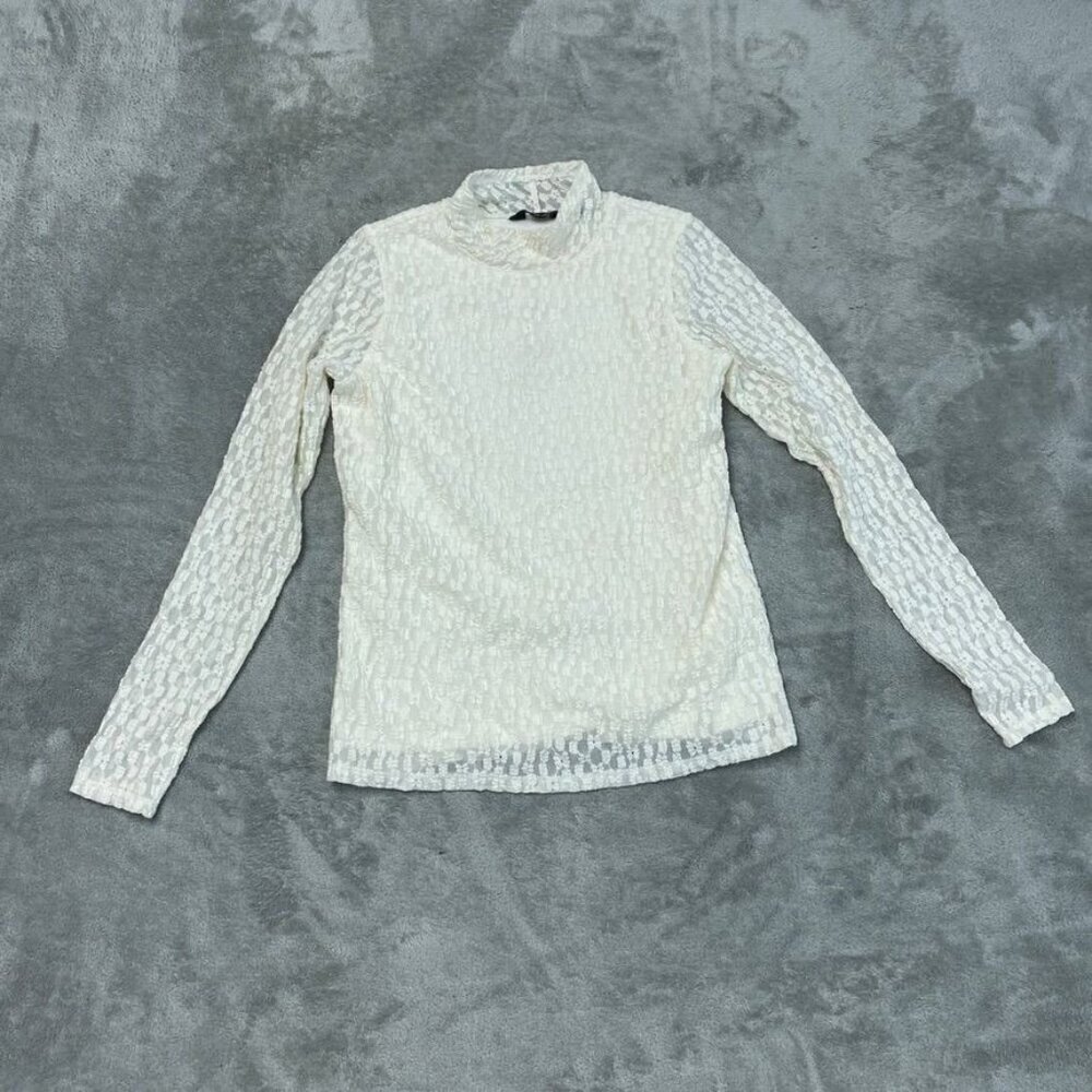 Peace Love World White Long Sleeve Lace Top XS Nylon Blend a1646